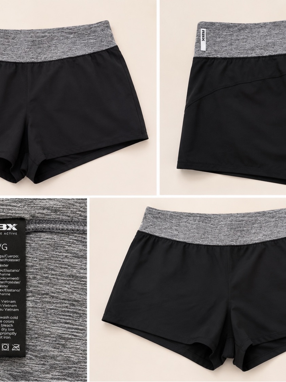 RBX Black Athletic Shorts with Heather Gray Waistband